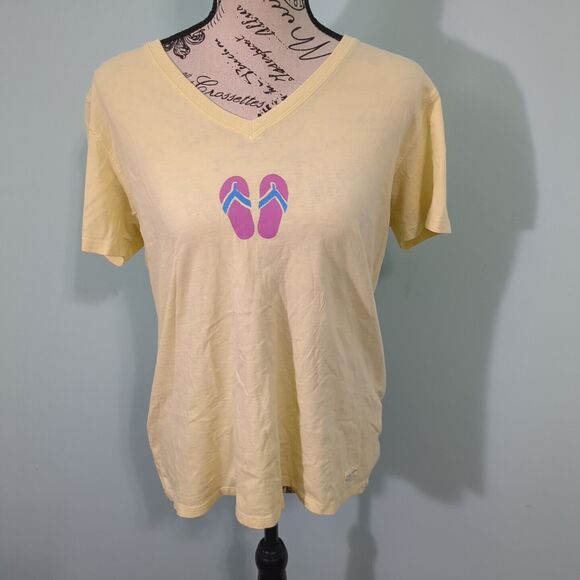 Life Is Good Tops - Life Is Good Shirt Womens Large Yellow Blue Pink flip flops Preppy Ladies